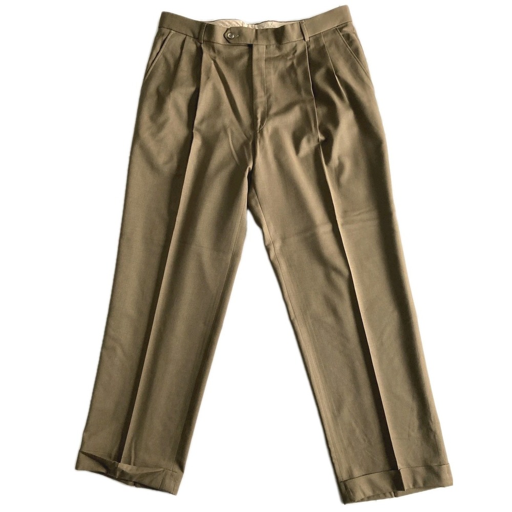 Ballin Classic Dress Pants Men 38x32 Brown Super 120s Wool Pleated Comfort-EZE